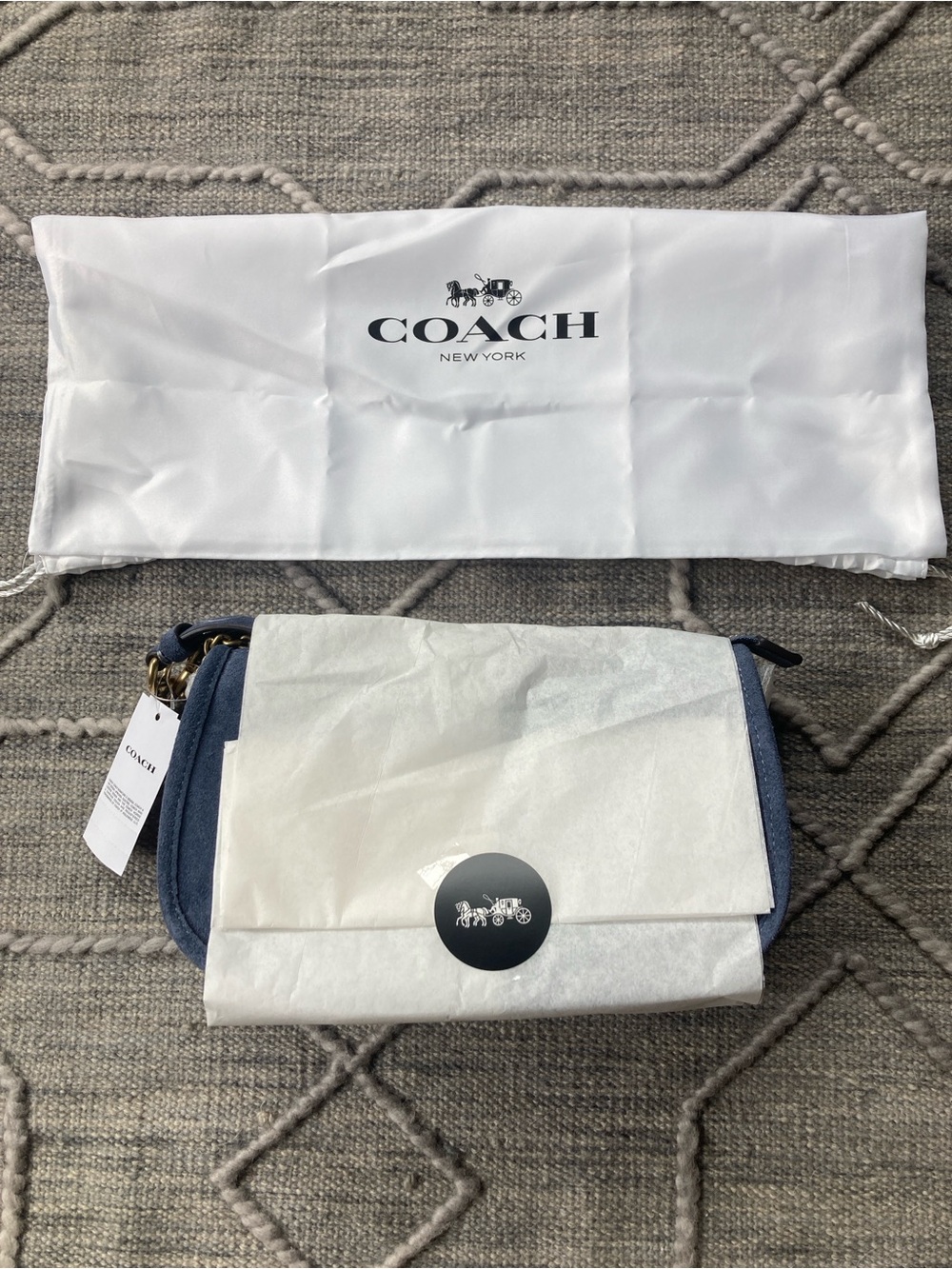 COACH Waverly Shoulder and Crossbody Bag-Brass Hardware and Light Denim Suede - Picture 14 of 15